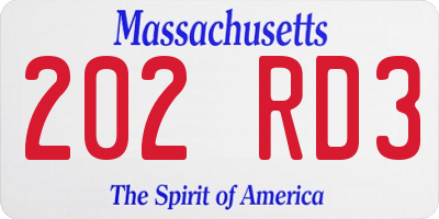 MA license plate 202RD3