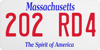 MA license plate 202RD4