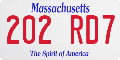 MA license plate 202RD7