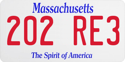 MA license plate 202RE3
