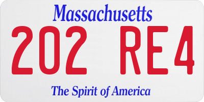 MA license plate 202RE4