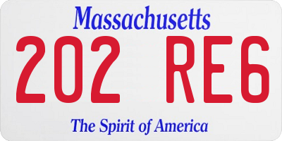 MA license plate 202RE6