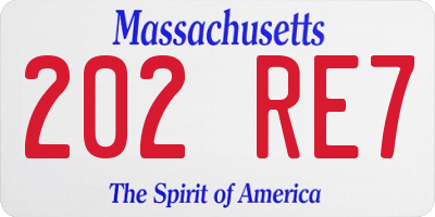 MA license plate 202RE7