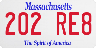 MA license plate 202RE8