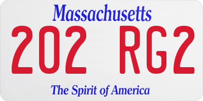 MA license plate 202RG2