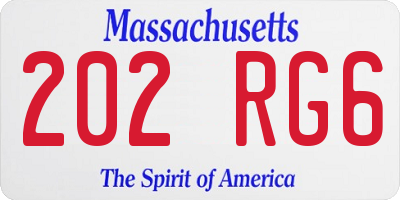 MA license plate 202RG6