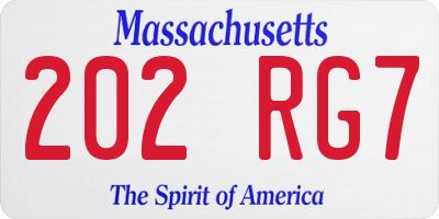 MA license plate 202RG7