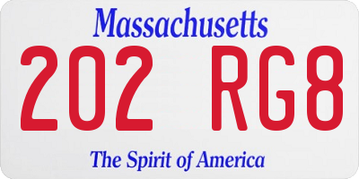 MA license plate 202RG8