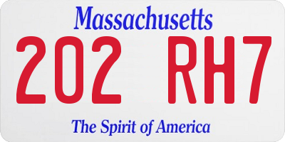 MA license plate 202RH7