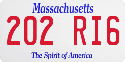 MA license plate 202RI6