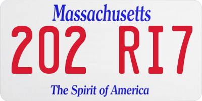 MA license plate 202RI7