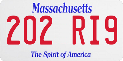 MA license plate 202RI9