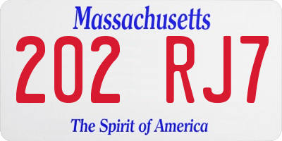 MA license plate 202RJ7