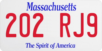 MA license plate 202RJ9