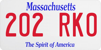 MA license plate 202RK0