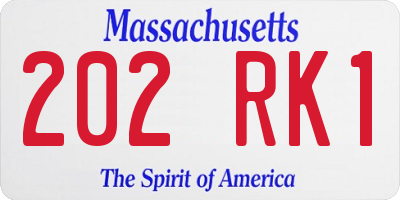 MA license plate 202RK1