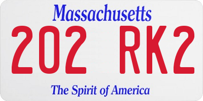 MA license plate 202RK2