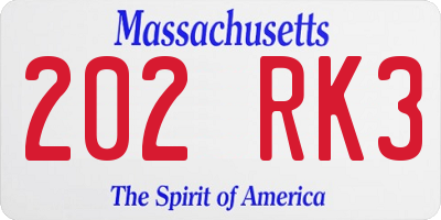 MA license plate 202RK3