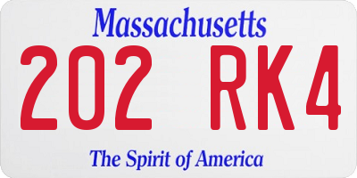 MA license plate 202RK4