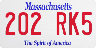 MA license plate 202RK5
