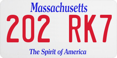 MA license plate 202RK7