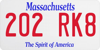 MA license plate 202RK8