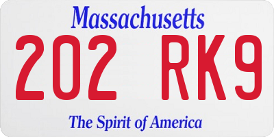 MA license plate 202RK9