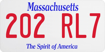 MA license plate 202RL7