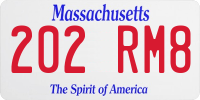 MA license plate 202RM8