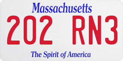 MA license plate 202RN3