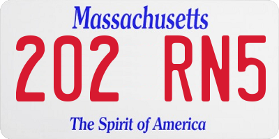 MA license plate 202RN5