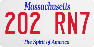 MA license plate 202RN7