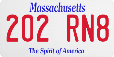 MA license plate 202RN8