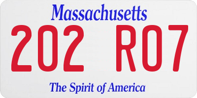 MA license plate 202RO7
