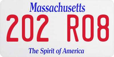 MA license plate 202RO8
