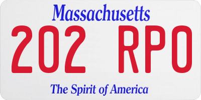 MA license plate 202RP0