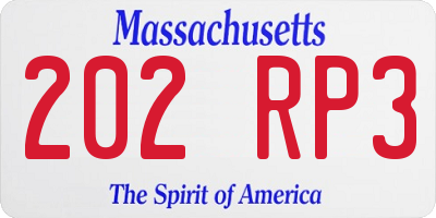 MA license plate 202RP3