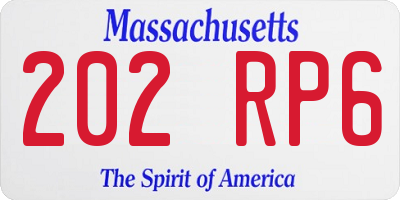 MA license plate 202RP6