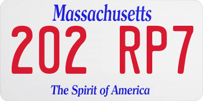 MA license plate 202RP7