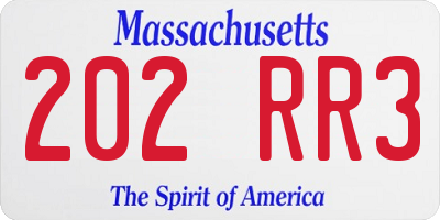 MA license plate 202RR3