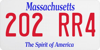 MA license plate 202RR4