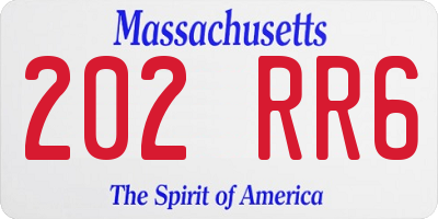 MA license plate 202RR6