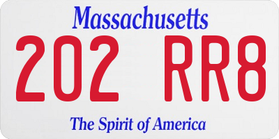 MA license plate 202RR8