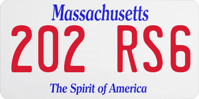 MA license plate 202RS6