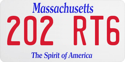 MA license plate 202RT6