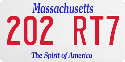 MA license plate 202RT7
