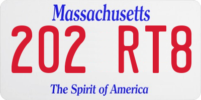 MA license plate 202RT8