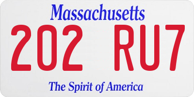 MA license plate 202RU7