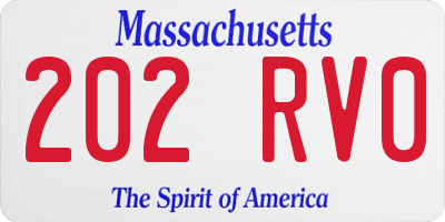 MA license plate 202RV0