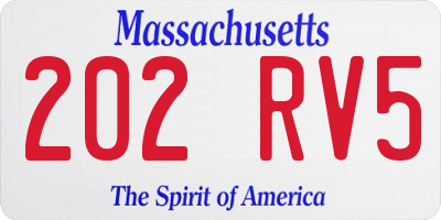 MA license plate 202RV5